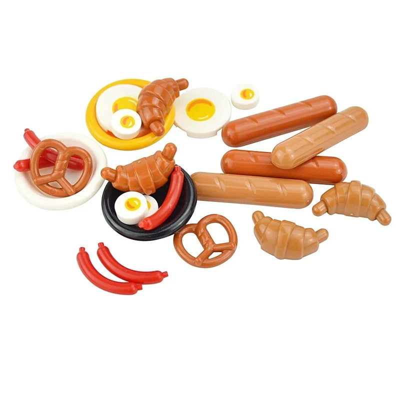 DlY Mini Food Building Block Figures Bread Fish Fruit Chicken Crab Hot Dog Cake Pizze Carrot Box Creative Toys City Parts Brick