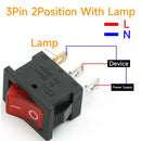 5 PCS/LOT 12Models KCD1 Series  21*15mm 3/4/6Pin Boat Car Rocker Switches 6A/250VAC 10A/125V AC With Red Green Lamp Switch