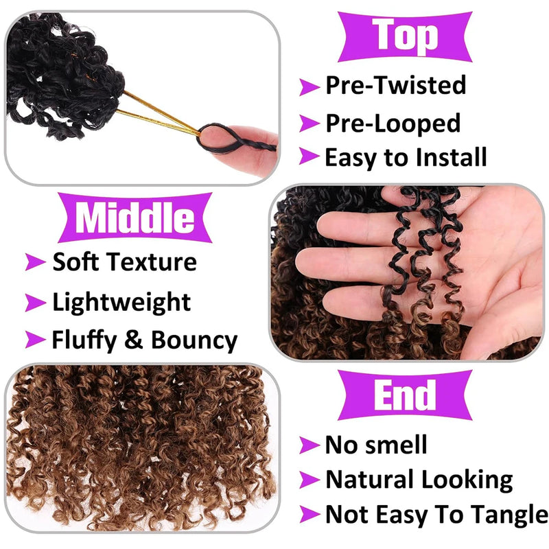 10 Inch Synthetic Pre Looped Yanky Twists Passion Spring Crochet Braiding Hair Short Pre-twisted Mini Curly Twist Crochet