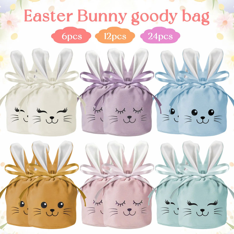 12-24pcs Easter Rabbit Bags Ears Velvet Bunny Gift Bags Chocolate Candy Box For Wedding Birthday Party Easter Decoration Storage
