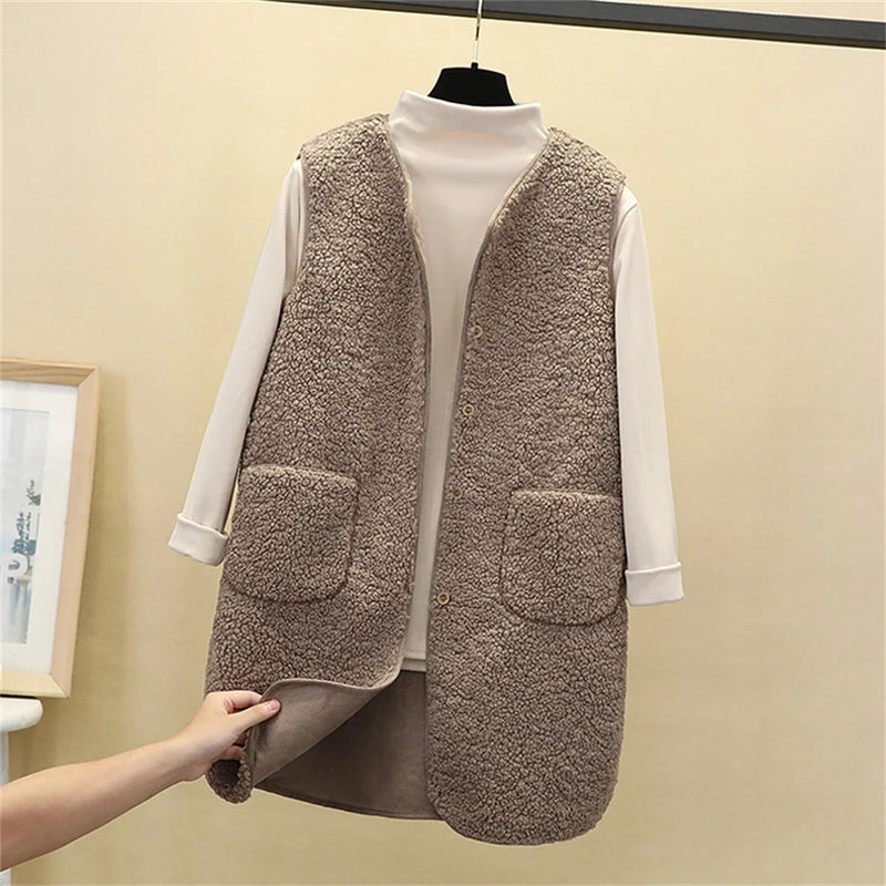 Autumn Winter 2023 New Imitation Lamb Velvet Loose Vest Coat Korean Version Sleeveless Jacket Female Outerwear Women's Waistcoat