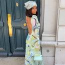 Sexy Backless Printed Dress Women's O-neck Full Sleeve Straight  Long Dresses 2026 Summer Fashion High Street New Lady Outfits