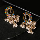 Ethnic Antique Gold Color Earrings Women Geometric Carved Lantern Bead Tassel Hanging Earrings Piercing Indian Jhumka Jewelry