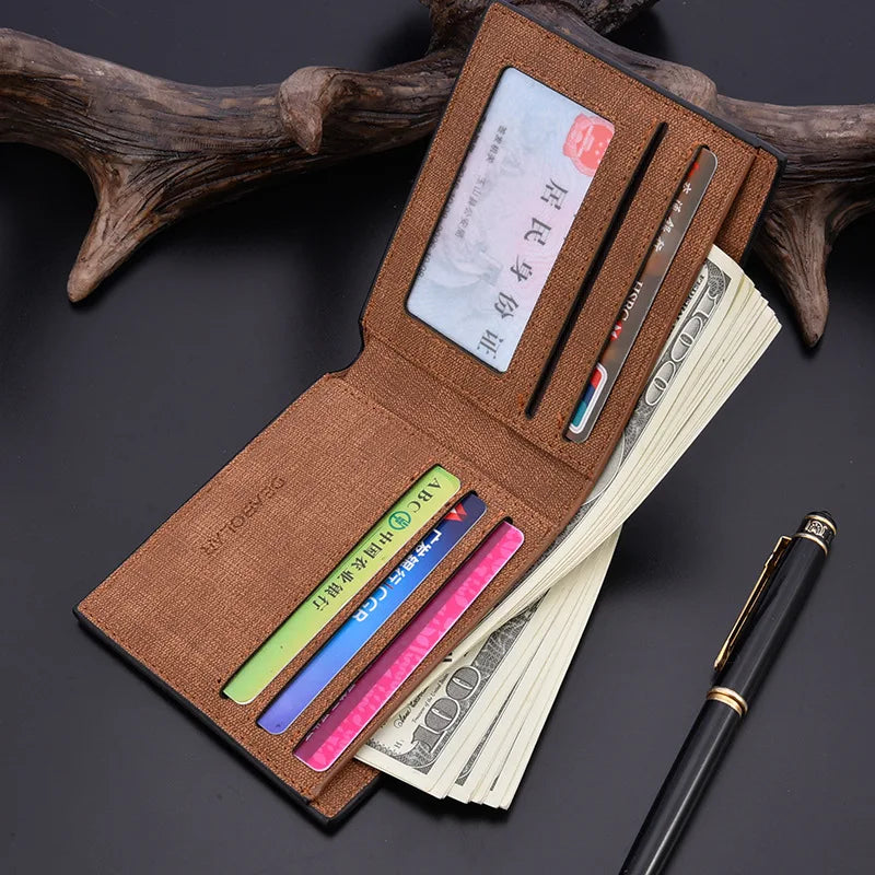 Men's Vintage Soft Exterior Slim Short Wallet Korean Stitching Card Holder Multifunctional With Card Slots & Id Window Wallet