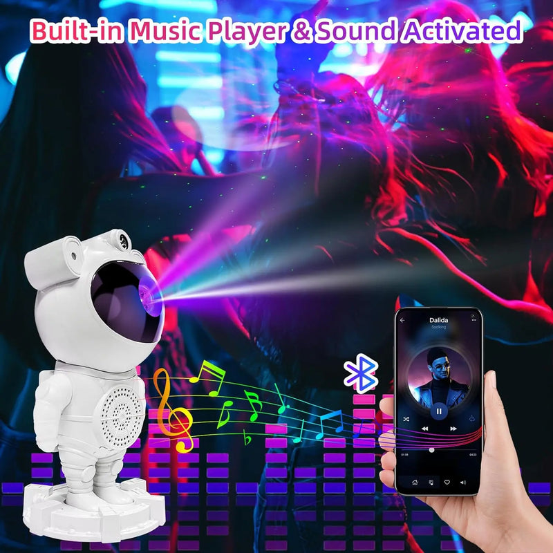 Astronaut Galaxy Projector, Music Speaker, White Noise, Star and Moon Galaxy Lights for Bedroom with Timer, Nebula Night Light