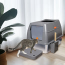 Enclosed Stainless Steel Cat Litter Box with Lid for Extra Large Cats Kitty Semi-open Design