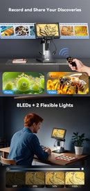 7inch Digital Microscope 1200X Magnification for Coin PCB Circuit Repair 16MP HD Soldering Microscope with Lights, PC View
