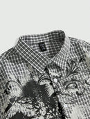 Y2K Grunge Punk Men's Street Summer Plaid Cross Print Short Sleeve Single-Breasted Casual Shirt