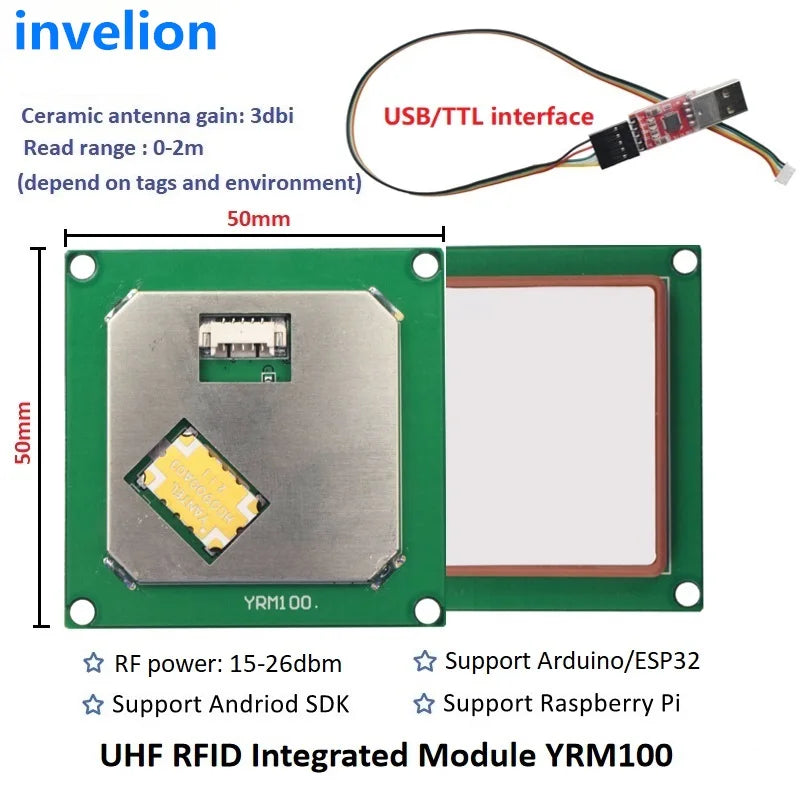 R200 Chip 2M Range UHF RFID Module TTL Uart USB RFID UHF Reader/Writer Compatible with 0-12dbi RFID Antenna ESP32 Raspberry Pi