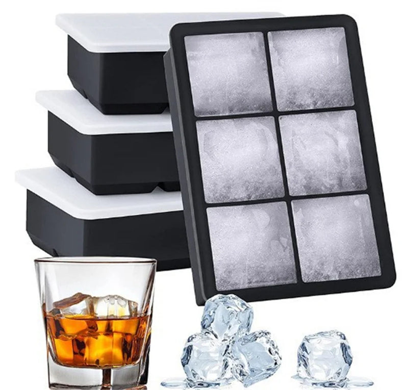 Big Ice Tray Mold Giant Jumbo Large 4/6/8/15 Grid Food Grade Silicone Ice Cube Square Tray Mold DIY Ice Maker Ice Cube Tray