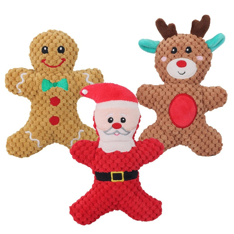 Pet Dog Plush Noise Chewing Toy Santa Elk Gingerbread Man Donut Cat Dog Christmas Cartoon Cute Animal Puzzle Safety Playing Doll