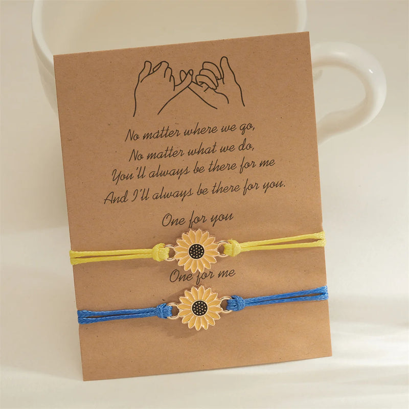 Vintage Sunflower Couple Bracelets For Women Men Handmade Braided Rope Chain Daisy Flower Charm Bangles Lucky Friendship Jewelry