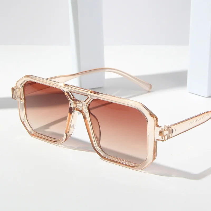 Retro Double Bridges Women Sunglasses Fashion Square Small Frame Simplicity Trend Gradient Sun Glasses Men Classic Black Eyewear