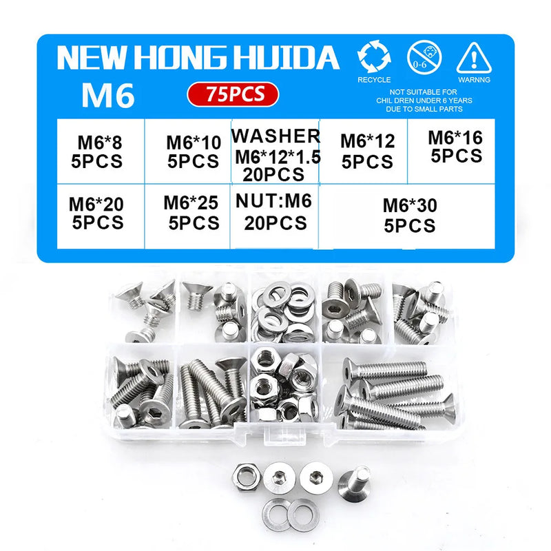 M2 M3 M4 M5 M6 Hex Socket Flat Head Machine Screw and Nut Metric Countersunk Hexagon Bolt Assortment kit Set 304 Stainless Steel