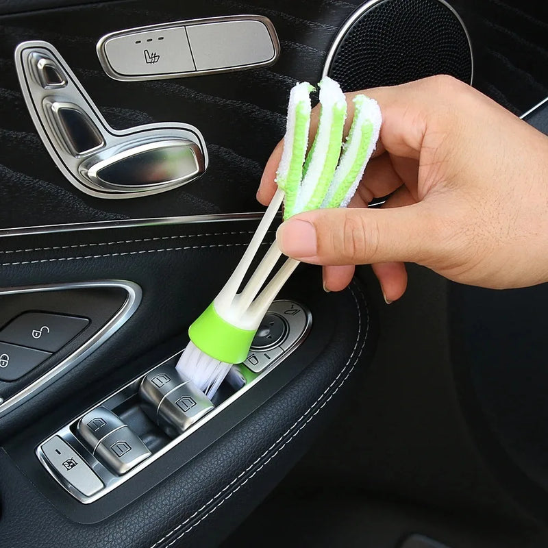 Multifunction Car Air Vent Cleaner Mini Double-end Micro Fiber Vent Duster Removable Cloth Cover Portable Cleaning Brush for Car