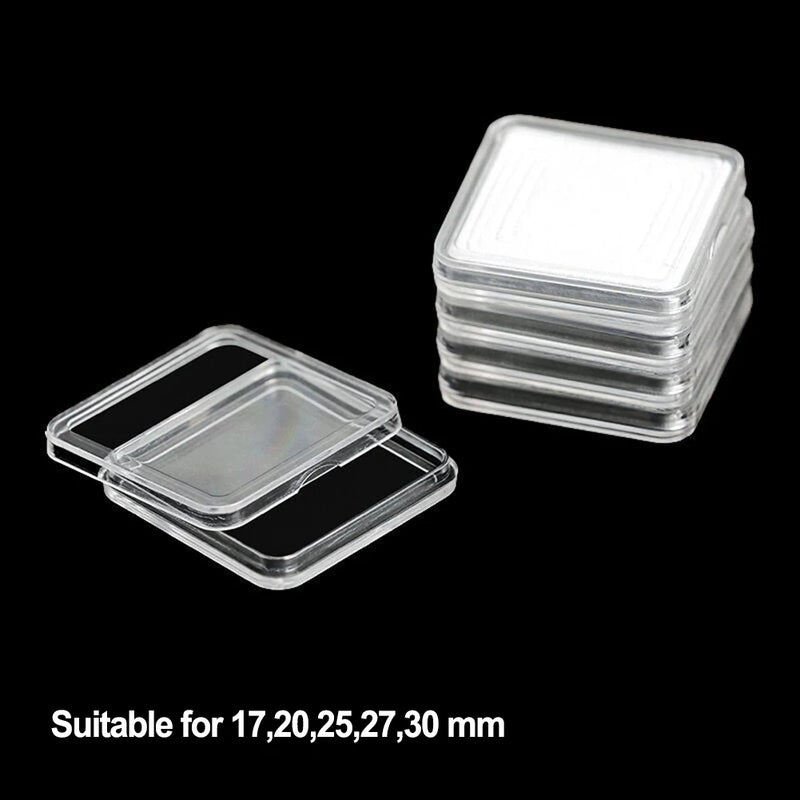 50pc Square Transparent Coin Capsule Holder Storage Box With Gaskets For Collectable Coin Medal 17/20/25/27/30mm Coins Organizer