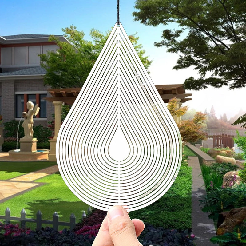 3D Water Drop Wind Spinner Yard Hanging Decor Stainless Steel Flowing Visual Wind Chime Outdoor Mirror Reflection Bird Repeller