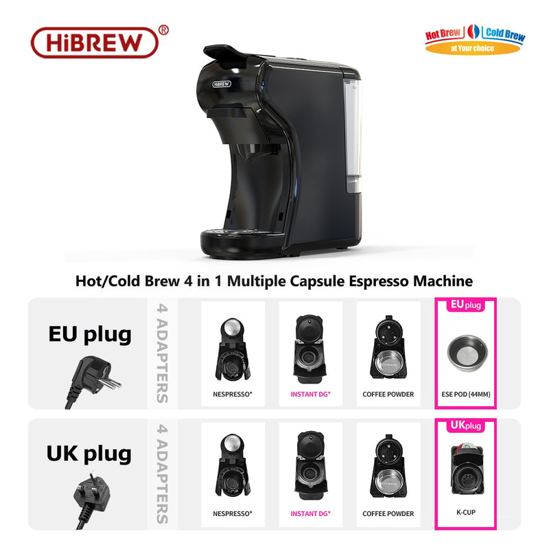 HiBREW Coffee Machine 19 Bar 4in1 Hot &amp; Cold Multiple Capsule Espresso Cafetera Pod Coffee Maker Dolce Milk Nexpresso Powder H1A