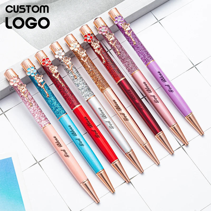 Customized Carved Metal Quicksand Ballpoint Pen Diamond Multi-color Gold Powder Writing Pen Learning Suppliesadvertising Gifts