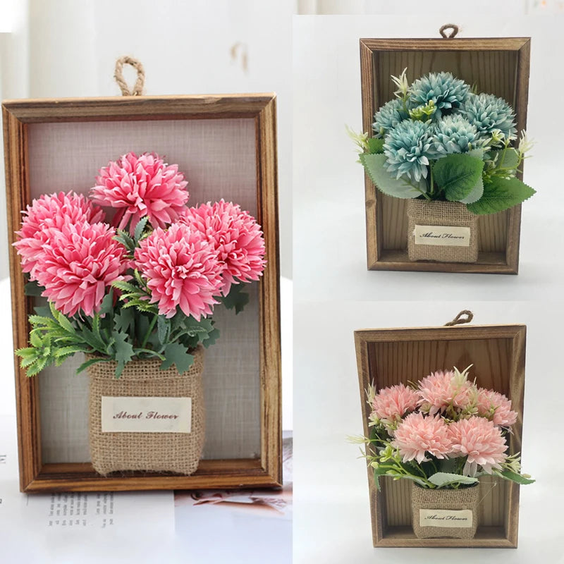 Wood Photo Frame Imitation Flowers Decoration Simulated Flower And Plant Photos Frame 3D Handmade Artificial Flower Wall Hanging