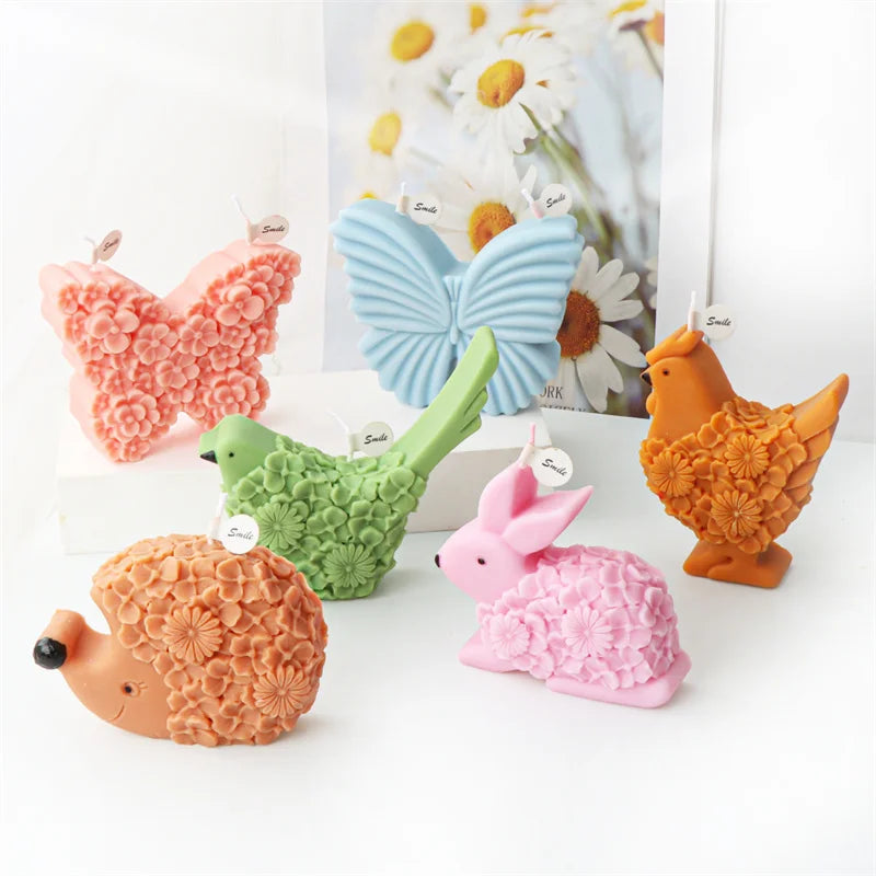 Flat Butterfly Silicone Candle Mold Flower Animal Bunny Easter Egg Festival Gift Home Decoration Hedgehog Aromatherapy Plaster