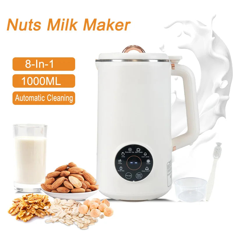 Nut Milk Maker 35oz 1000ml Almond Milk Machine 8-In-1 Automatic Soy Oat Cow Plant-Based Milk Homemade Dairy-Free Beverages