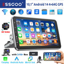 ESSGOO 10" Android 14 4+64G Wireless Carplay Car Stereo Rotatable Touchscreen 1 DIN GPS Nav Bluetooth FM RDS WIFI USB EQ SWC MIC