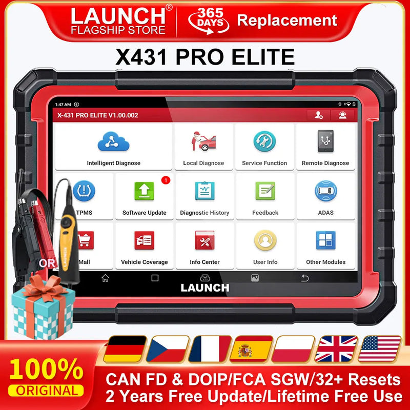 LAUNCH X431 PRO ELITE OBD2 Scanner Full Systems Car Diagnostic Tool 32 Reset CANFD DOIP ECU CODING Active Test FCA SGW VAG