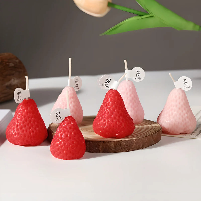 4pcs Strawberry-Shaped Miniature Scented Candles Realistic Fruit-Scented Aromatherapy Candles Perfect as a Trendy Photo Prop