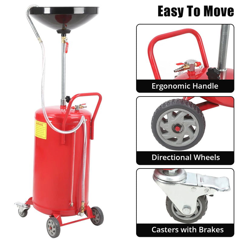 20 Gallon Portable Waste Oil Drainer, Height Adjustable Pneumatic Industrial Fluid Drain Tank with Wheels For Car Truck