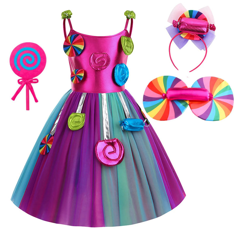 Candy Fairy Costume Girls Lollipop Cosplay Dress Toddler Carnival Purim Rainbow Vestidos Christmas Party Princess Clothing Gown