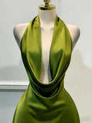 Solid Satin Women's Dress – Back Zipper Open Back Fitted, Vacation Party Evening Wear