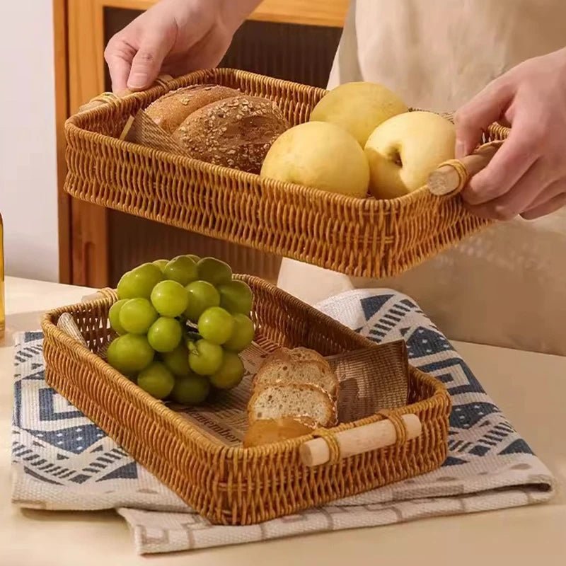 Woven Tray Fruit Basket Circular Bread Food Storage Box Woven Decorative Tray Bread Serving Basket for Camping Countertop Party