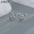 CIAXY Silver Color Hollow Heart-shaped Earrings for Women Asymmetric Double Love Small Ear Buckle Thai Silver Retro Jewelry