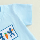Adorable Infant Easter Outfit with Bunny and Carrot Embroidery Short Sleeve Tee and Plaid Shorts Set for Boys