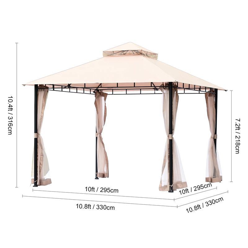 SucceBuy 11x11ft/10x10ft/10x13ft Portable Gazebo PU Coated 250D Garden Market Waterproof Collapsible Canopy Tent for Outdoor