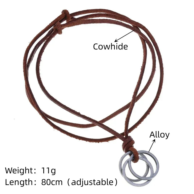 Vintage Men Women Circles Adjustable Leather Rope Necklace Pendant Jewelry Christmas Gift Initial Necklace