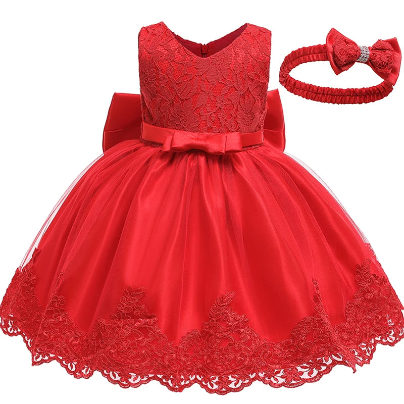 Flower Girl Dress For Wedding 3-12 Years Lace Tulle Bow Elegant Child's Birthday Party Dress