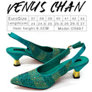 Venus Chan High Heels Shoes for Women Embroidery Rhinestone Italian Design Gold Color Pointed Toe Shoes and Bags Set Fashio