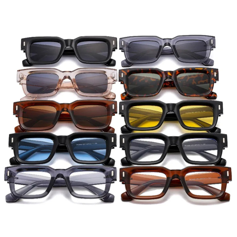2023 New Retro Grey Square Sunglasses For Women Men Fashion transparen Frame Glasses  Eyewear Male Shades UV400 Rivets Eyeglasse