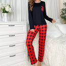 Women s Christmas Pajama Set with Festive Print Long Sleeve Top and Cozy Plaid Pants - Holiday Loungewear Ensemble