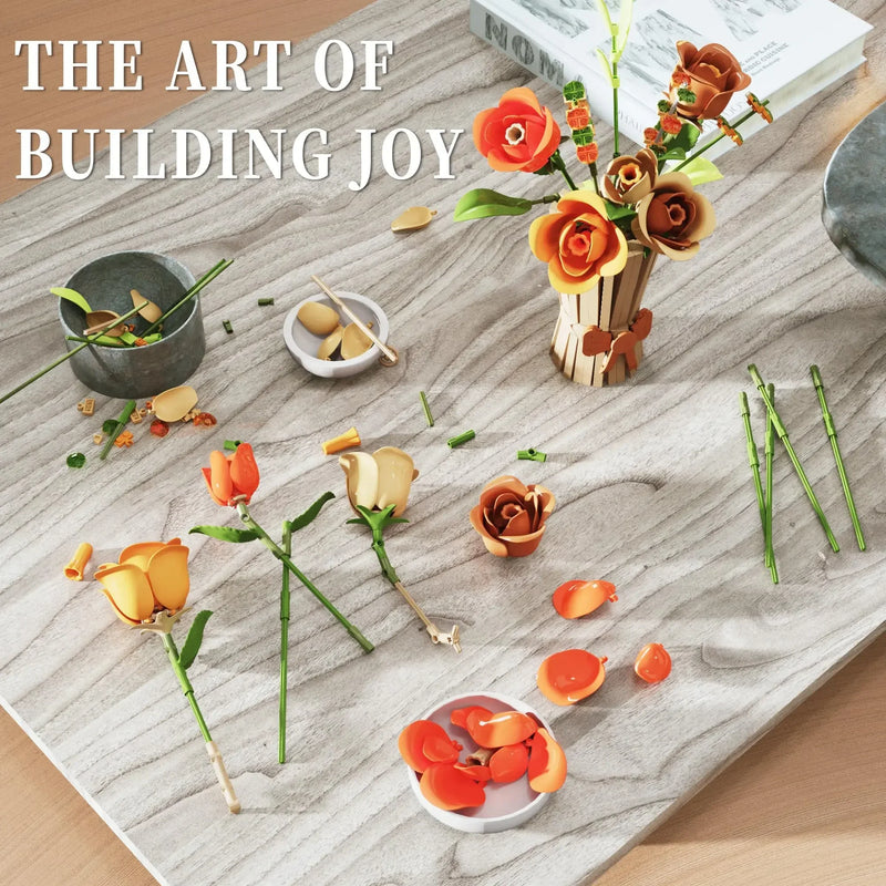 868PCS Rose Bouquet Building Blocks Eternal Flower Vase Bricks Home Decoration Girl Romantic Valentine's Day Gifts Kids DIY Toys