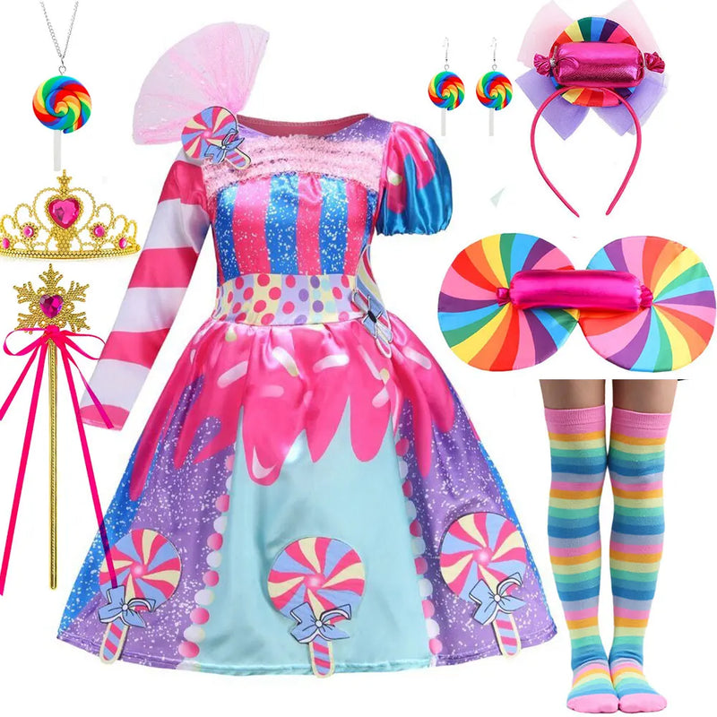 Candy Fairy Costume Girls Lollipop Cosplay Dress Toddler Carnival Purim Rainbow Vestidos Christmas Party Princess Clothing Gown