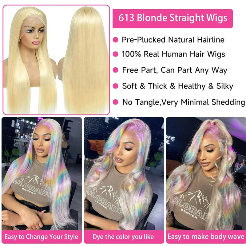 HD Transparent 613 Blonde Straight 13x4 13x6 Lace Front Human Hair Wigs For Women Colored Lace Frontal Wig PrePlucked Brazilian
