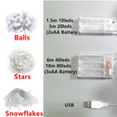 LED Snowflake Star Ball String Fairy Lights Garland Christmas Lights Decorations for Home Holiday Wedding Room Decor Waterproof