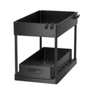 Kitchen Bathroom Under Sink Organizer 2-Tier Sliding Storage Basket Multipurpose Shelf with Hanging Cup and Hook Accessories