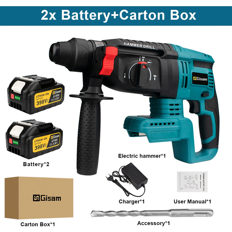 26mm Brushless Electric Hammer Drill Multifunctional Rotary Hammer Drill Cordless Impact Drill Tool For Makita 18V Battery Pin