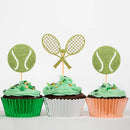 12pcs Tennis,Tennis Rackets Cupcake Topper,Tennis Themed Birthday Party Cake Decorations