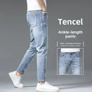 Sommer dünne Herrenjeans 2024 Neue Slim Fit Eisseide 9-Punkt-Hose Kleine Füße Zierlich Ultraleichte luftige Jeanshose