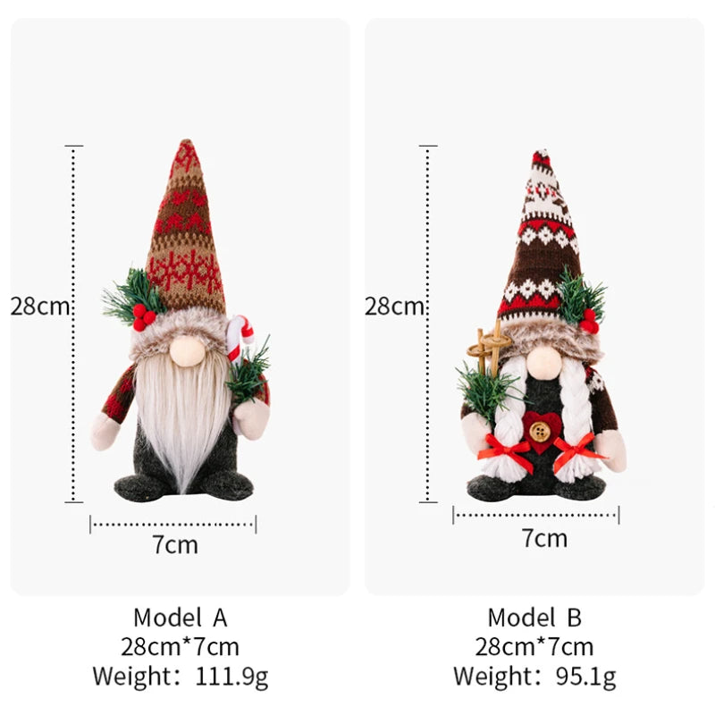 Christmas Creative Plush Gnome Knitted Hat Holds Pine Branch Rudolph Doll Male Female Style New Xmas Faceless Oldman Decorations